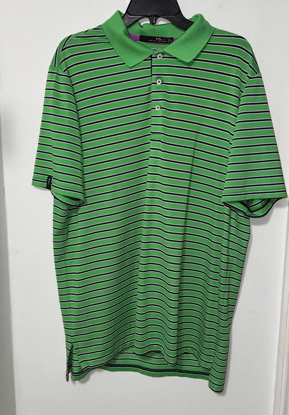 RLX Ralph Lauren Polo Men XL Striped Golf Athleisure Casual Summer Travel Green